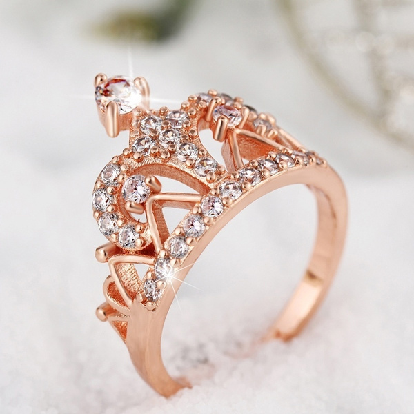 14k Yellow Gold or Sterling Silver Heart Crown Princess Tiara Ring – Tesori  & Co.
